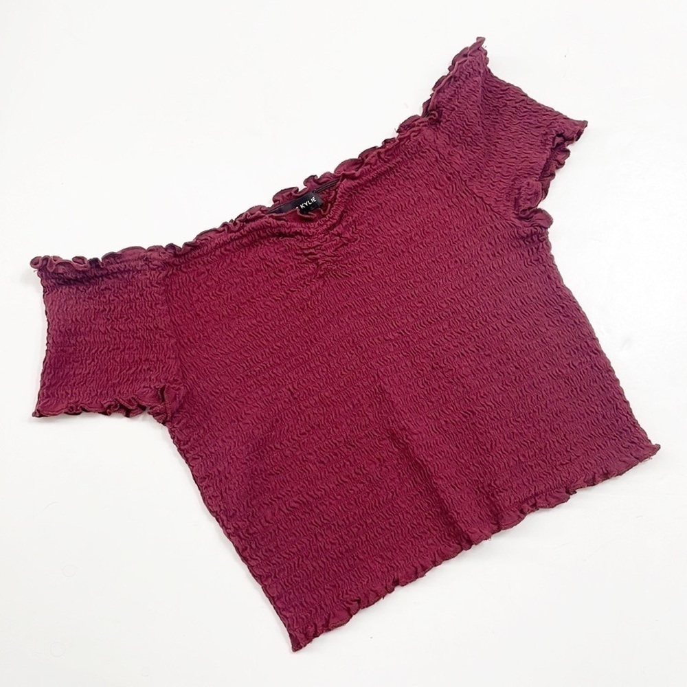 Kendall & Kylie wine red ruched crop top